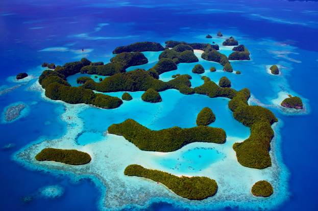 Aerial shots of Rock Islands, Palau.