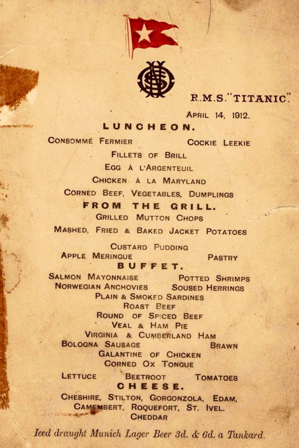 titanic menu 1ere classe