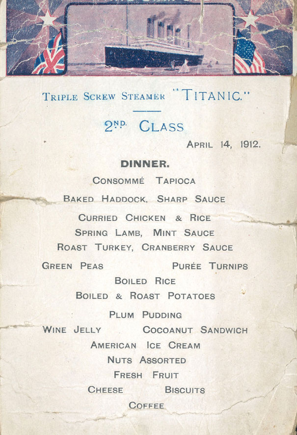 titanic menu 2nd classe