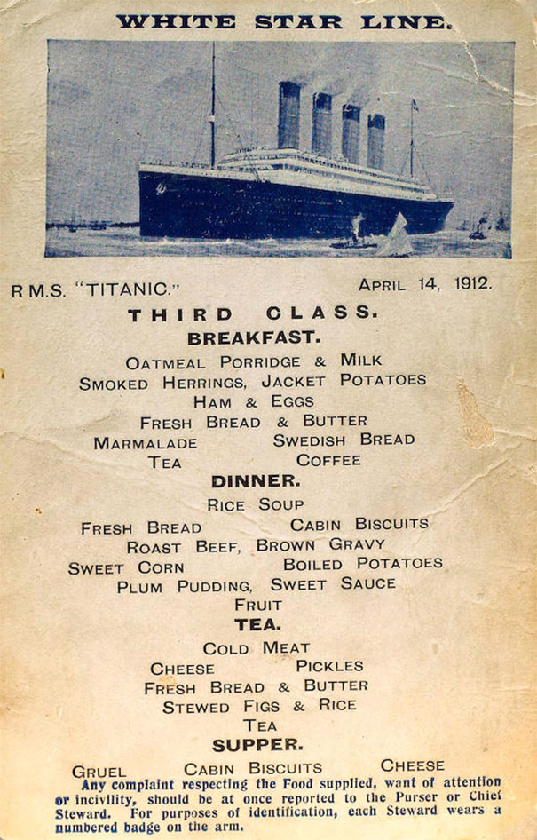 titanic menu 3eme classe