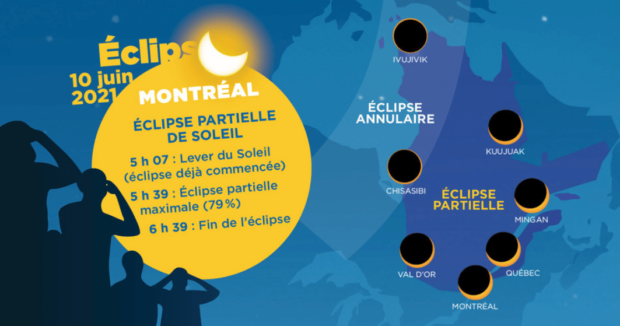 Éclipse partielle de Soleil au Québec le jeudi 10 juin.